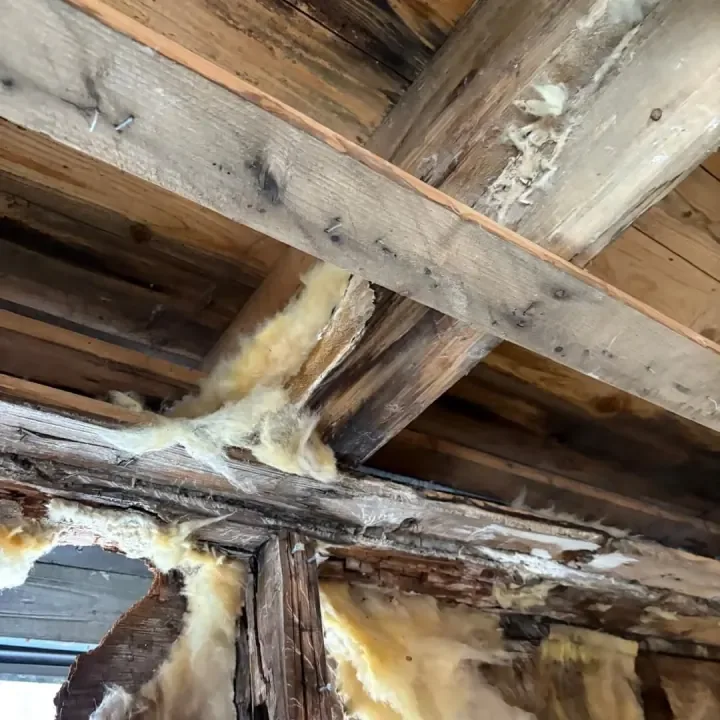 Renovering pågår — bjälklag öppnat inför ombyggnad — Premie Bygg